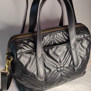 Fossil Sydney Satchel with a Crossbody Strap and Top Handles. Embossed Black.
